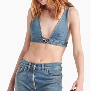 Prada Blue Denim Bralette Top Sz IT 48